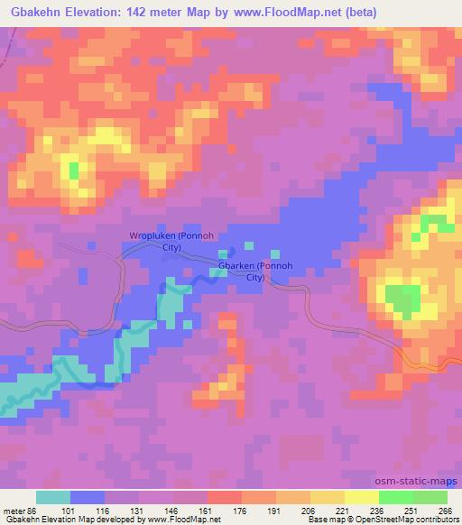 Gbakehn,Liberia Elevation Map
