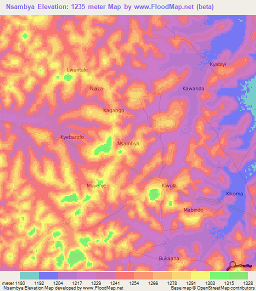 Nsambya,Uganda Elevation Map