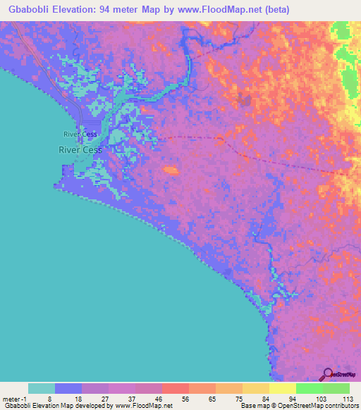 Gbabobli,Liberia Elevation Map