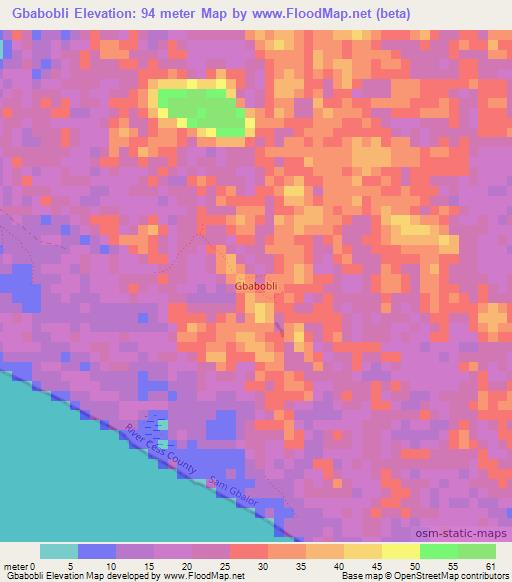 Gbabobli,Liberia Elevation Map