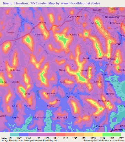 Nsagu,Uganda Elevation Map