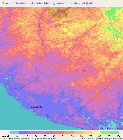 Gasoti,Liberia Elevation Map