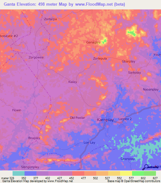 Ganta,Liberia Elevation Map