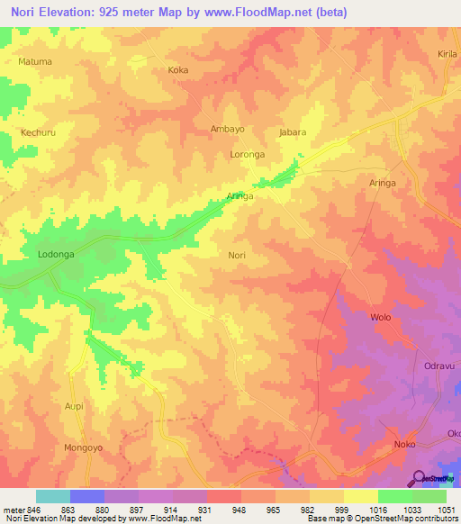 Nori,Uganda Elevation Map