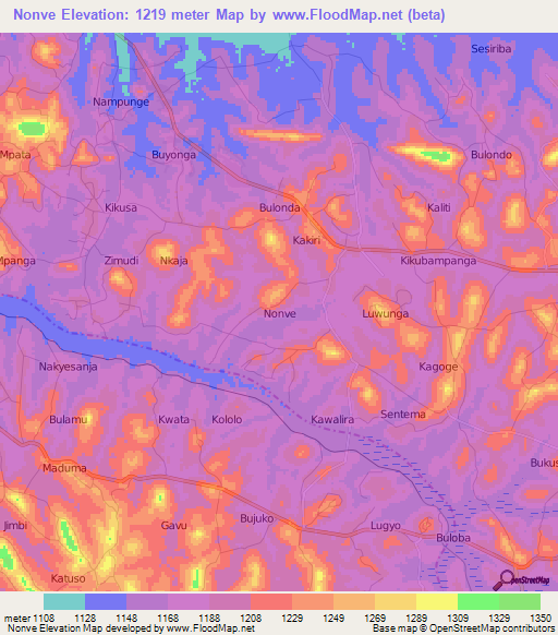 Nonve,Uganda Elevation Map