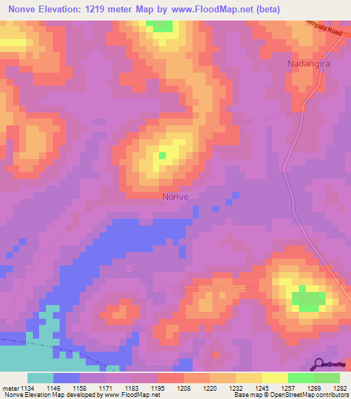 Nonve,Uganda Elevation Map