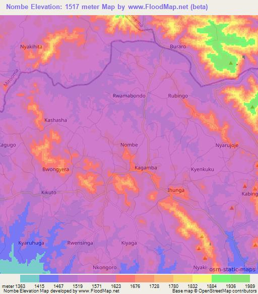 Nombe,Uganda Elevation Map