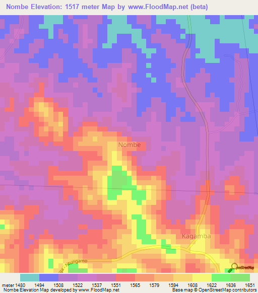 Nombe,Uganda Elevation Map