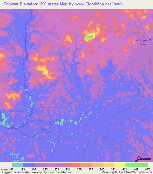 Fogwan,Liberia Elevation Map