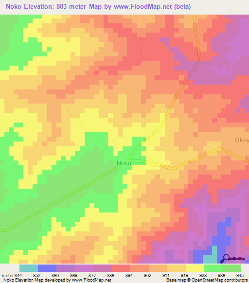 Noko,Uganda Elevation Map