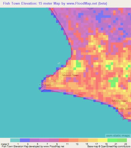 Fish Town,Liberia Elevation Map