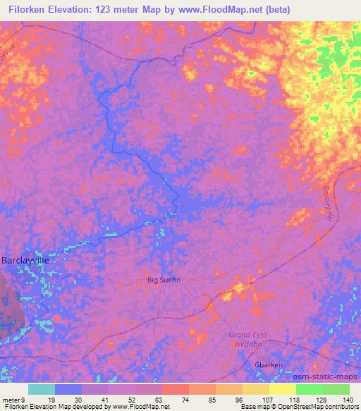 Filorken,Liberia Elevation Map
