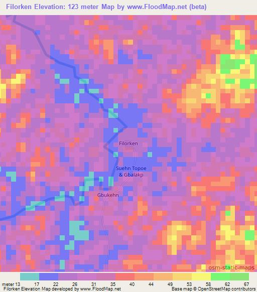 Filorken,Liberia Elevation Map