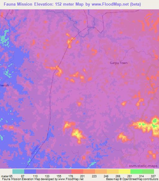 Fauna Mission,Liberia Elevation Map