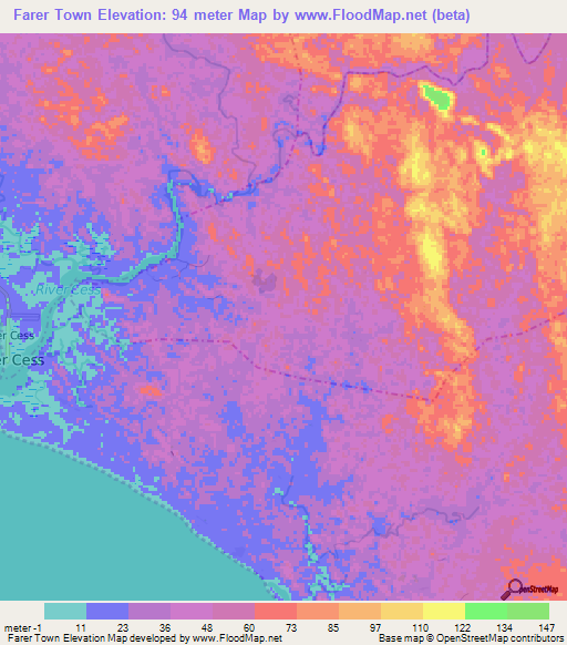 Farer Town,Liberia Elevation Map
