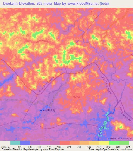 Dwekehn,Liberia Elevation Map