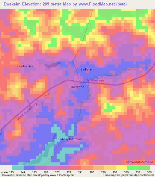 Dwekehn,Liberia Elevation Map