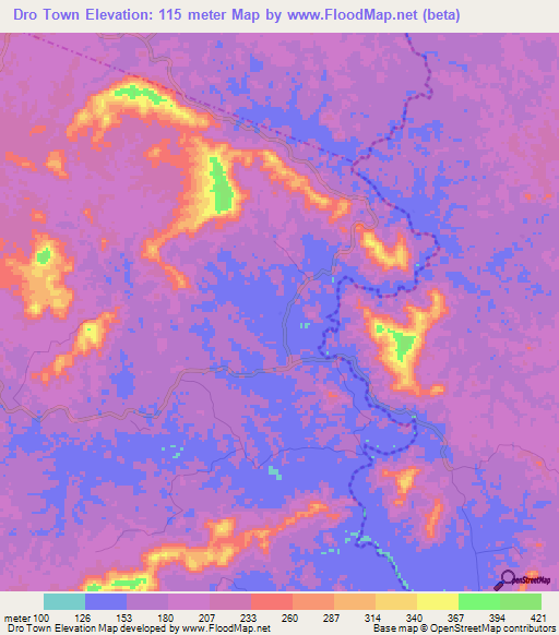 Dro Town,Liberia Elevation Map