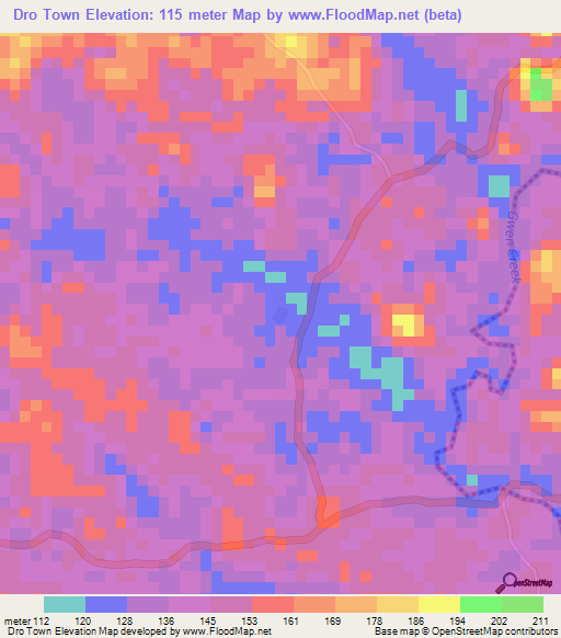 Dro Town,Liberia Elevation Map