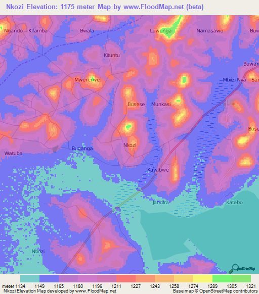 Nkozi,Uganda Elevation Map