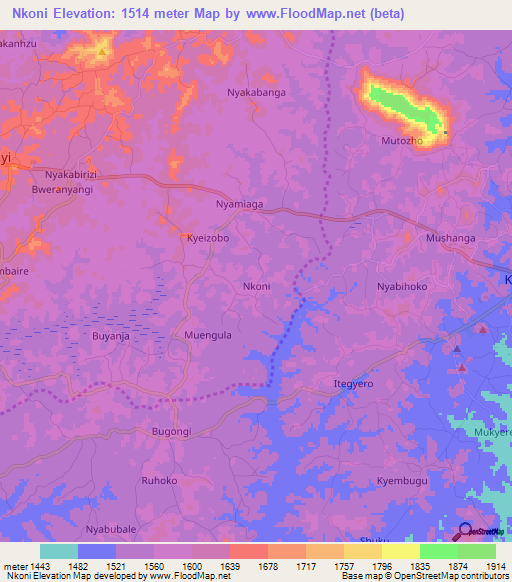 Nkoni,Uganda Elevation Map