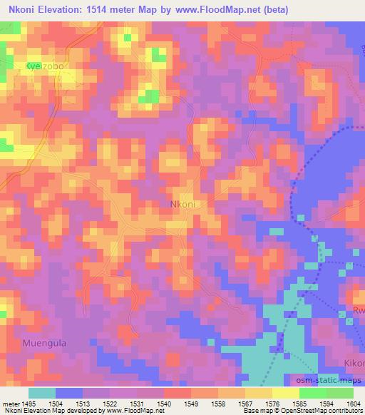Nkoni,Uganda Elevation Map