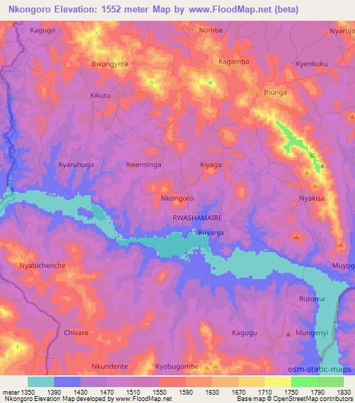 Nkongoro,Uganda Elevation Map