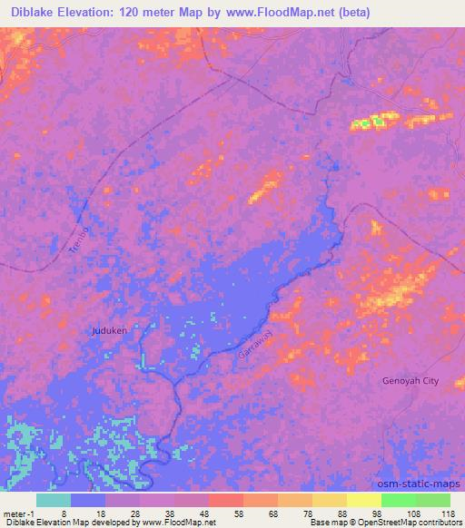 Diblake,Liberia Elevation Map