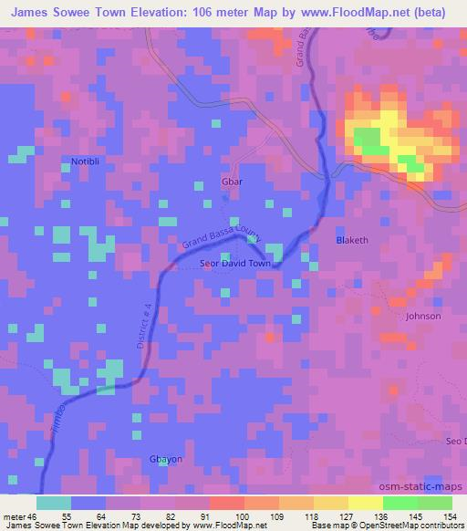 James Sowee Town,Liberia Elevation Map