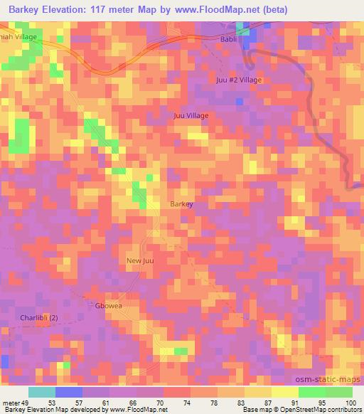 Barkey,Liberia Elevation Map