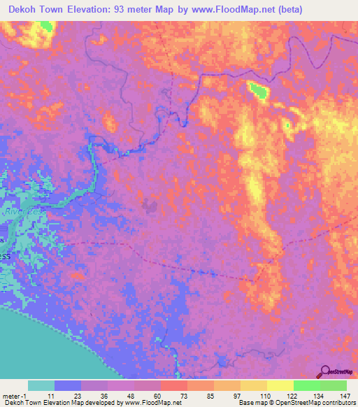Dekoh Town,Liberia Elevation Map