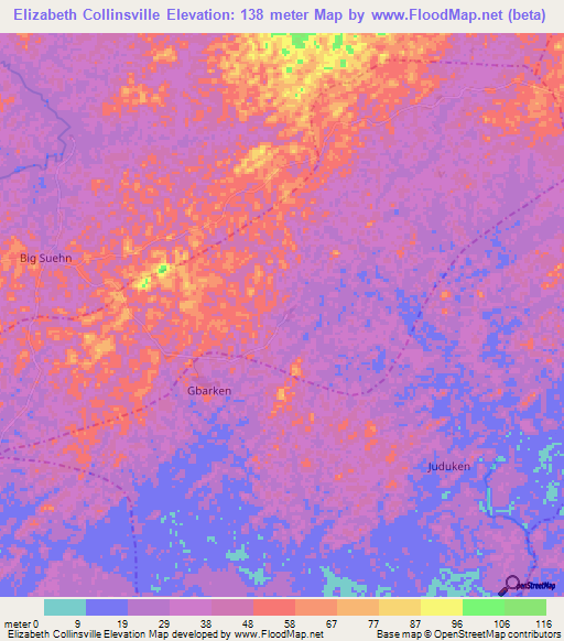 Elizabeth Collinsville,Liberia Elevation Map