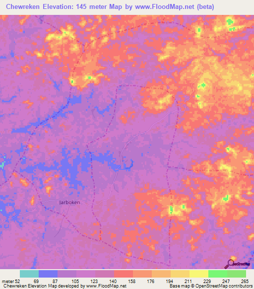 Chewreken,Liberia Elevation Map