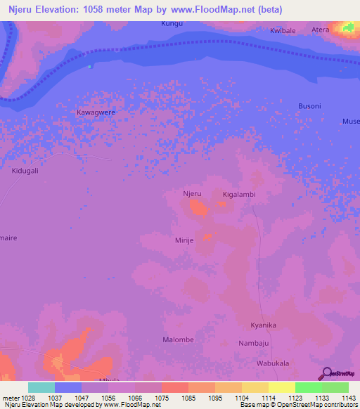 Njeru,Uganda Elevation Map