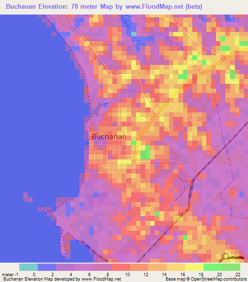 Buchanan,Liberia Elevation Map