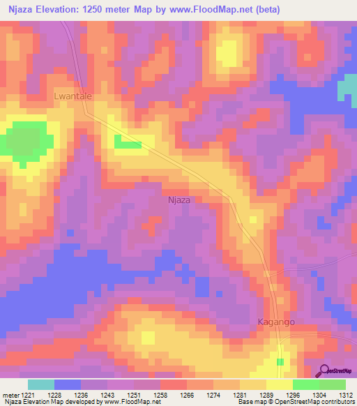 Njaza,Uganda Elevation Map