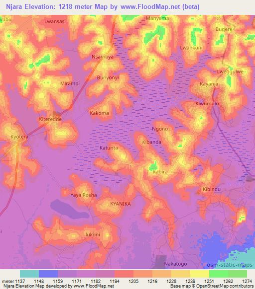 Njara,Uganda Elevation Map
