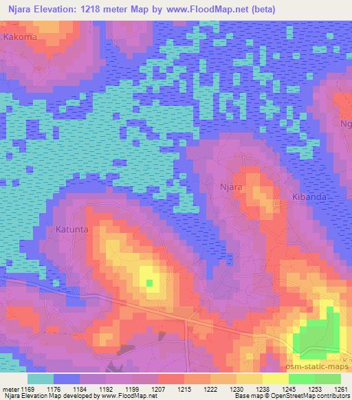 Njara,Uganda Elevation Map
