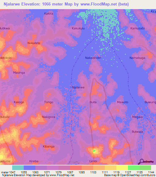 Njalarwe,Uganda Elevation Map