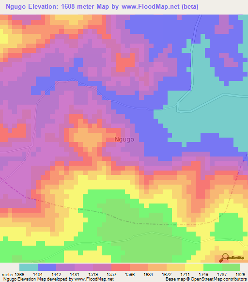 Ngugo,Uganda Elevation Map