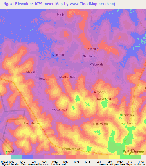 Ngozi,Uganda Elevation Map