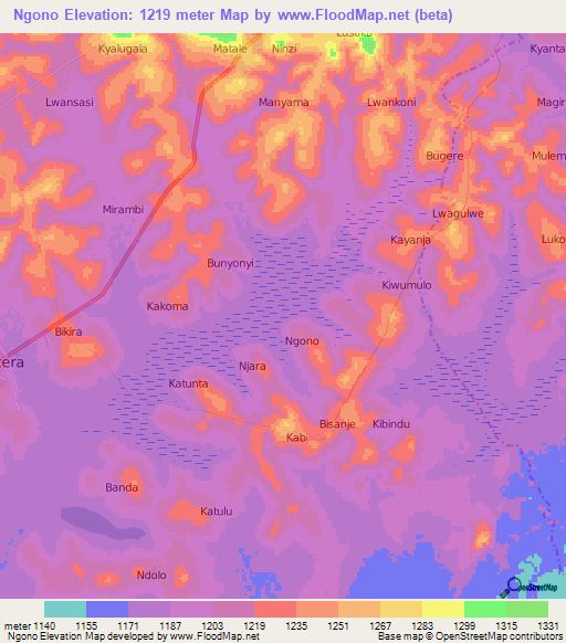 Ngono,Uganda Elevation Map