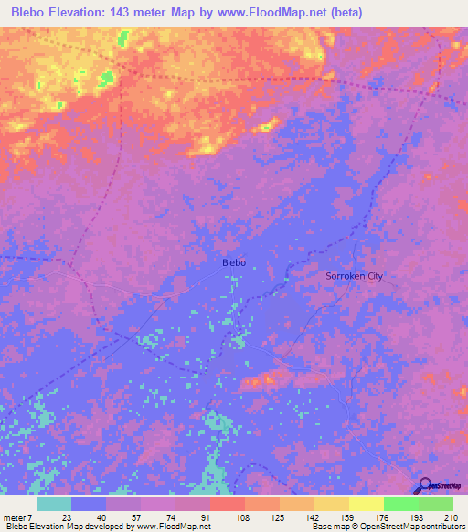 Blebo,Liberia Elevation Map