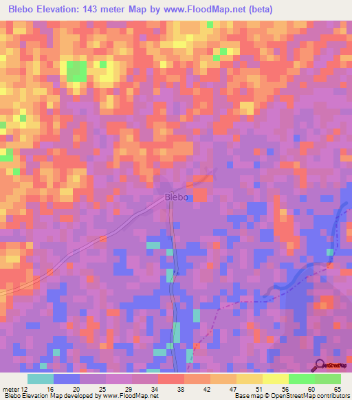 Blebo,Liberia Elevation Map