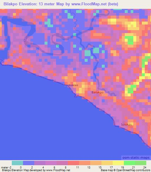Bilakpo,Liberia Elevation Map