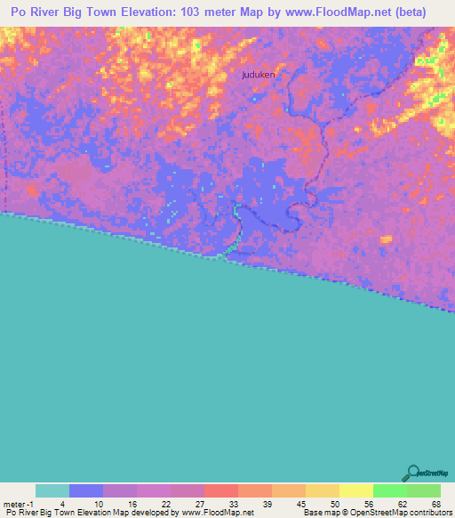 Po River Big Town,Liberia Elevation Map