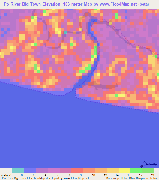 Po River Big Town,Liberia Elevation Map