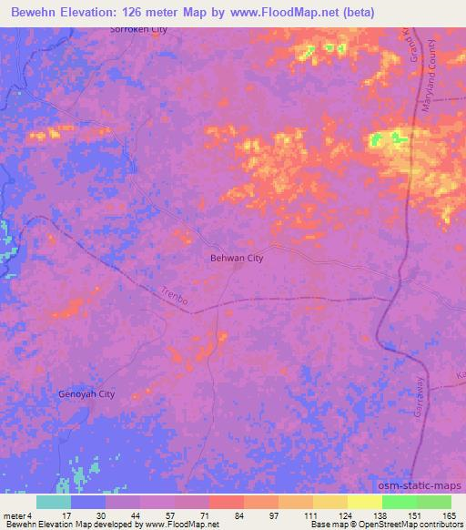 Bewehn,Liberia Elevation Map