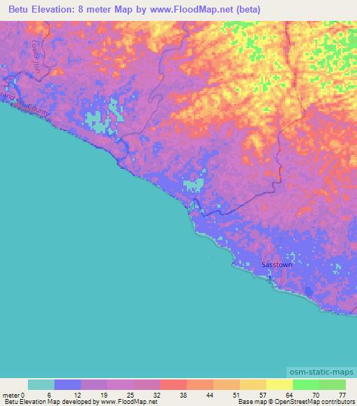 Betu,Liberia Elevation Map