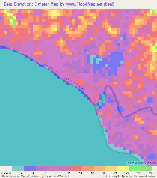 Betu,Liberia Elevation Map